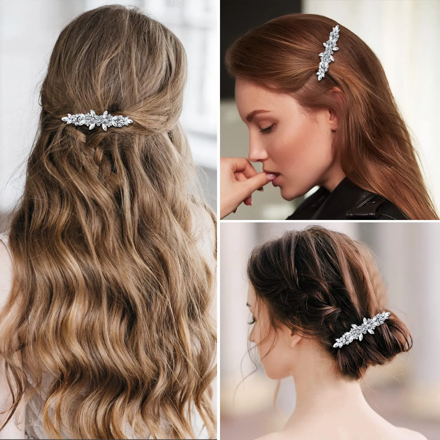 Austrian Crystal Hair Clips, Rhinestones Hairpins Barrettes, White Sparkly Hairgrip Hair Headwear Accessories for Women Girl