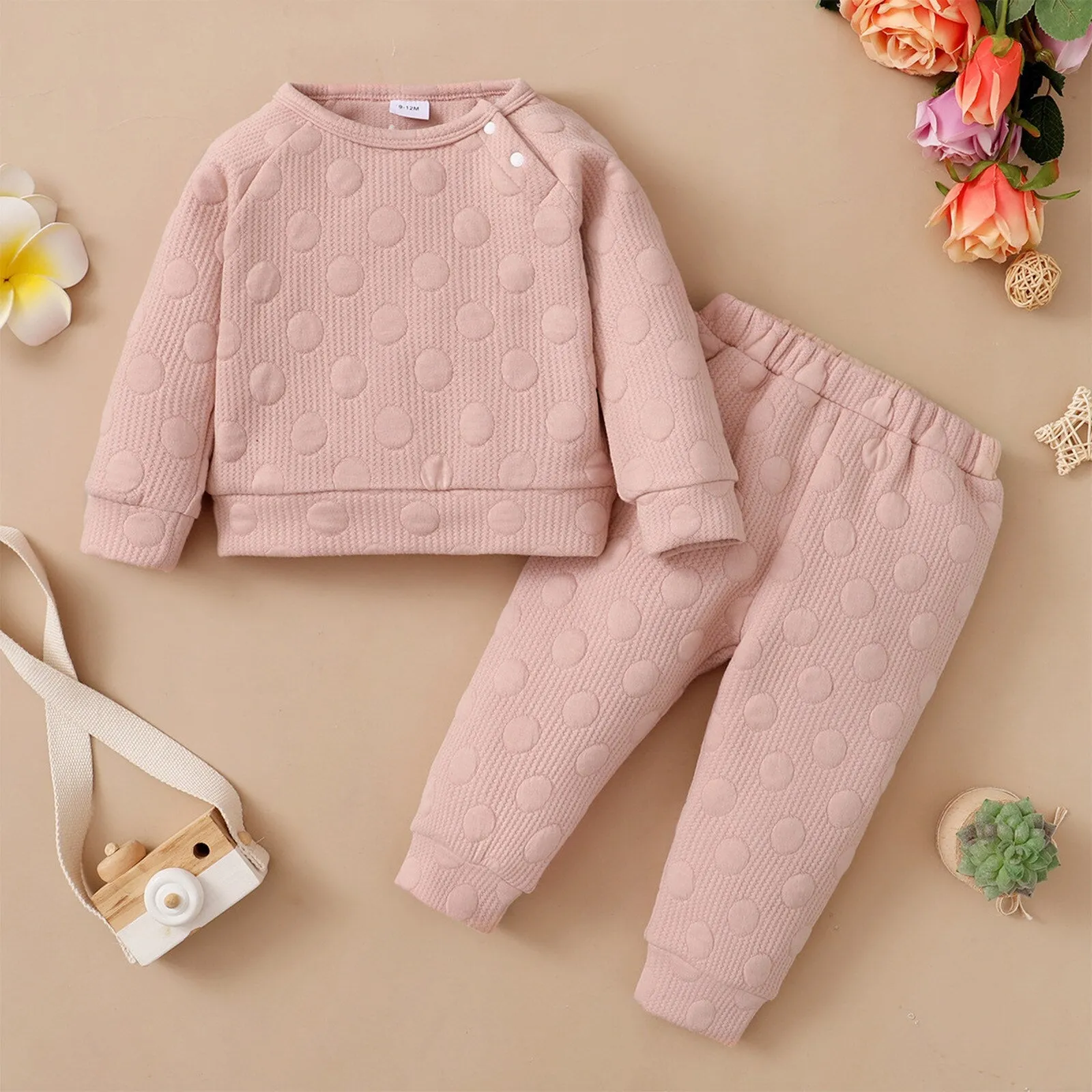 Baby Girls/Boys Set for Newborn Winter Long Sleeve Solid warm 2pc outfit