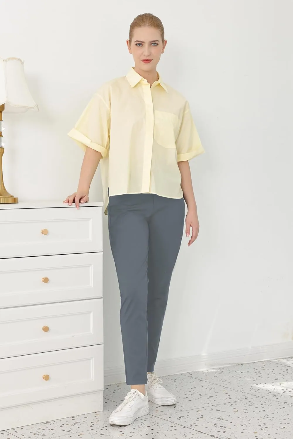 Bamans Womens Dress Pants Work Business Skinny Leg Pants Office High Waisted Slacks Slim Fit Casual Trousers