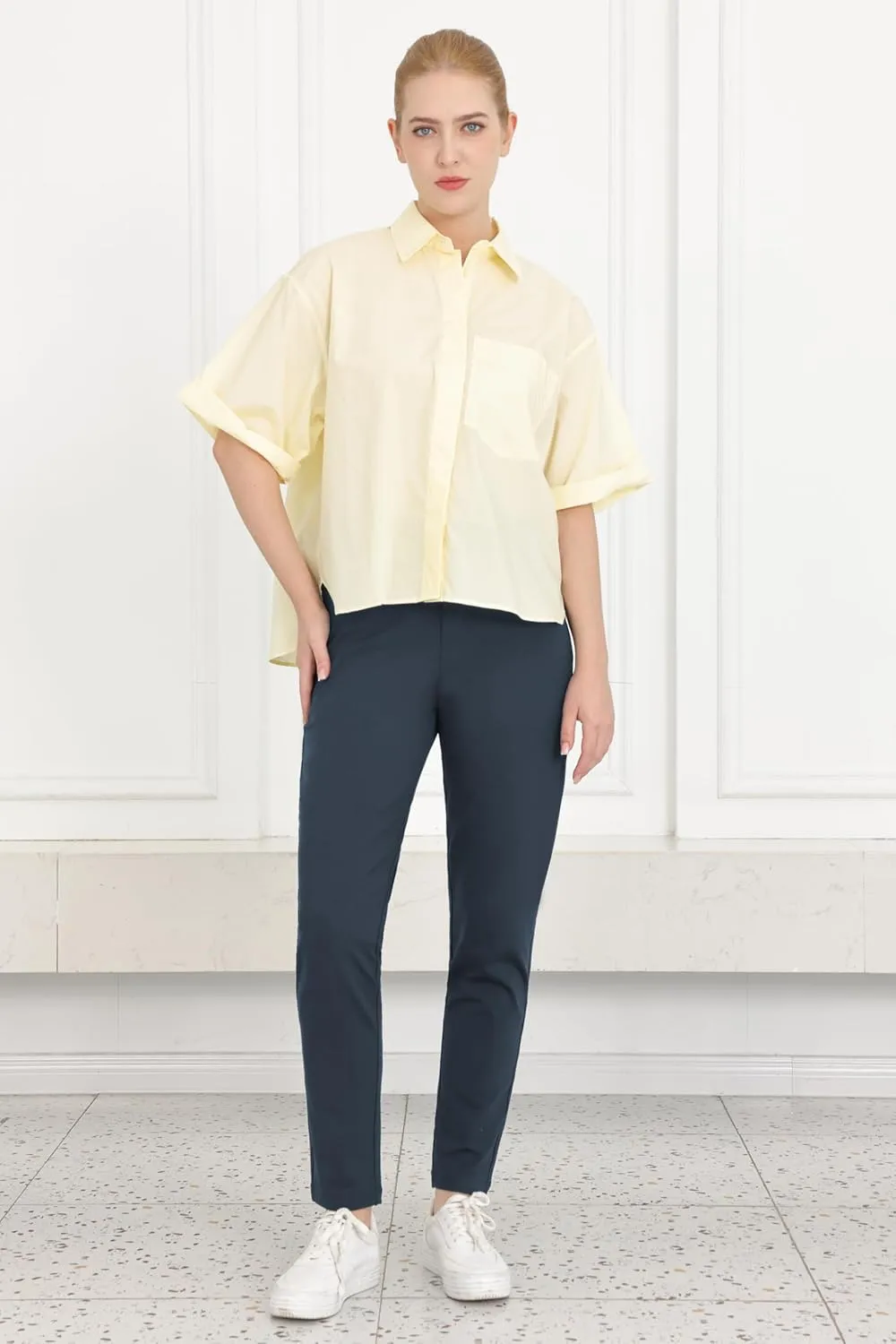 Bamans Womens Dress Pants Work Business Skinny Leg Pants Office High Waisted Slacks Slim Fit Casual Trousers