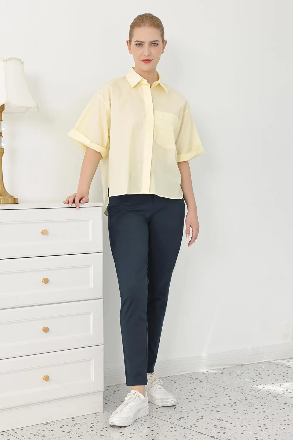 Bamans Womens Dress Pants Work Business Skinny Leg Pants Office High Waisted Slacks Slim Fit Casual Trousers