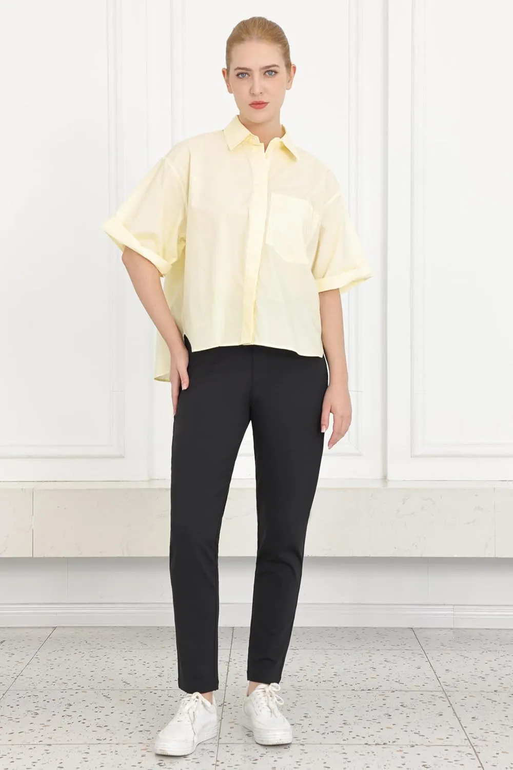 Bamans Womens Dress Pants Work Business Skinny Leg Pants Office High Waisted Slacks Slim Fit Casual Trousers