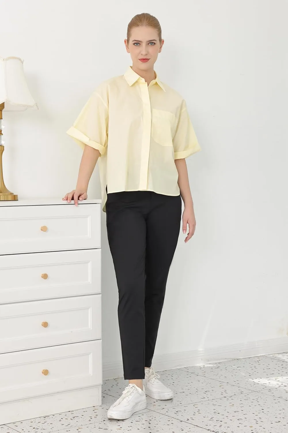 Bamans Womens Dress Pants Work Business Skinny Leg Pants Office High Waisted Slacks Slim Fit Casual Trousers