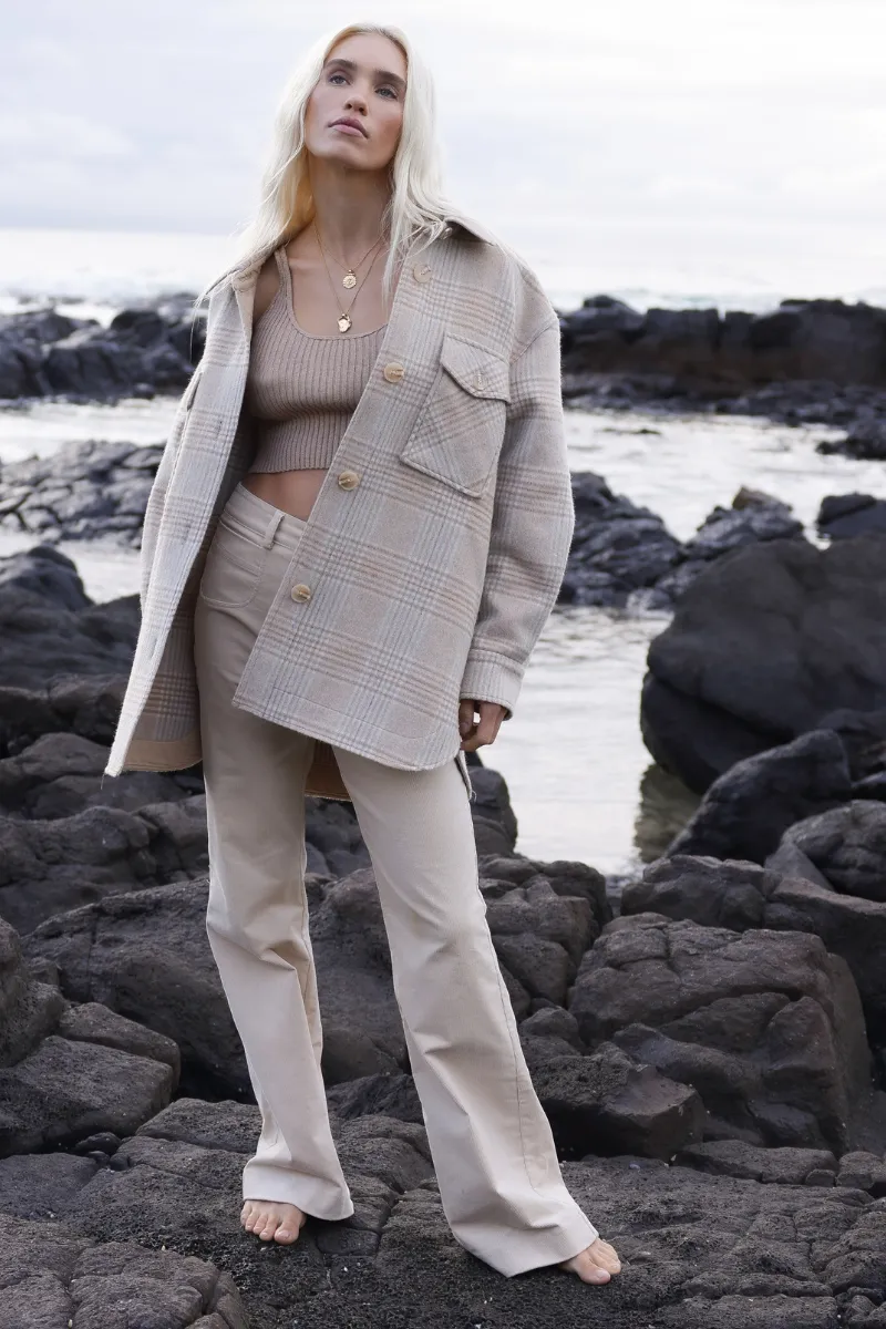 BARE HANDS WOOL BLEND CHECK JACKET - BEIGE