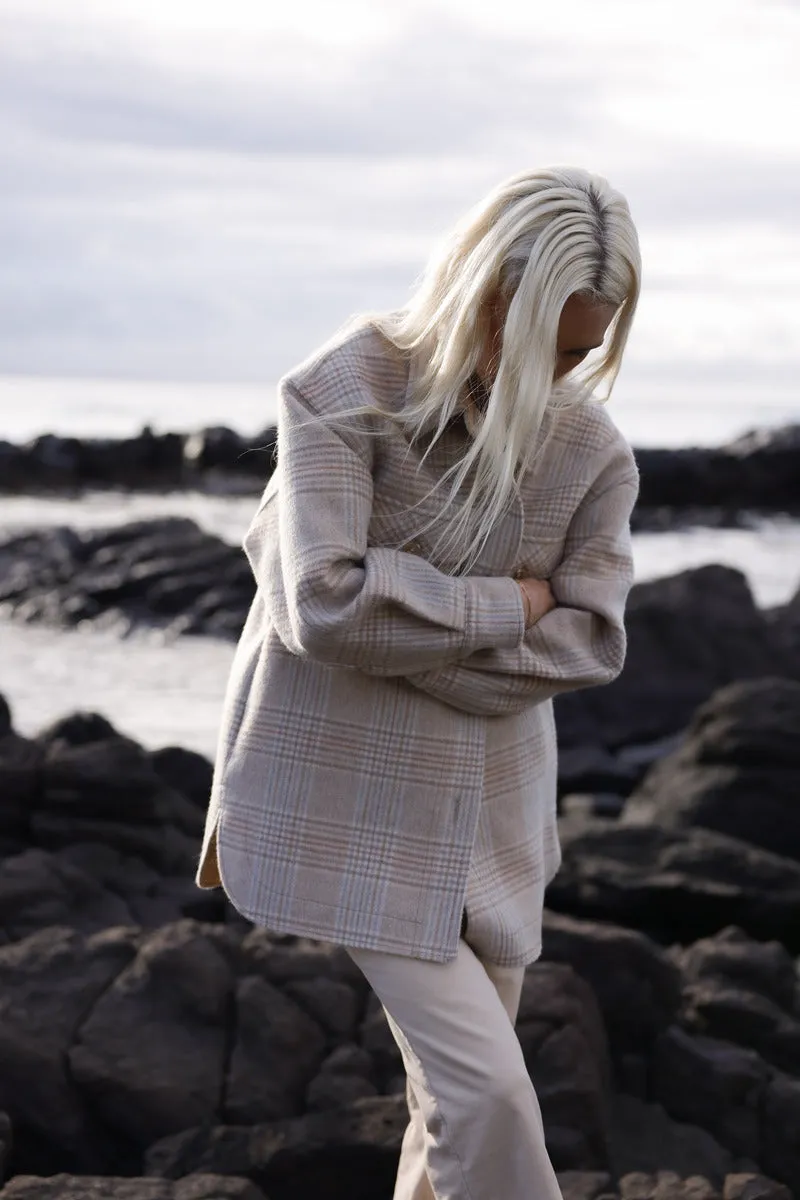 BARE HANDS WOOL BLEND CHECK JACKET - BEIGE