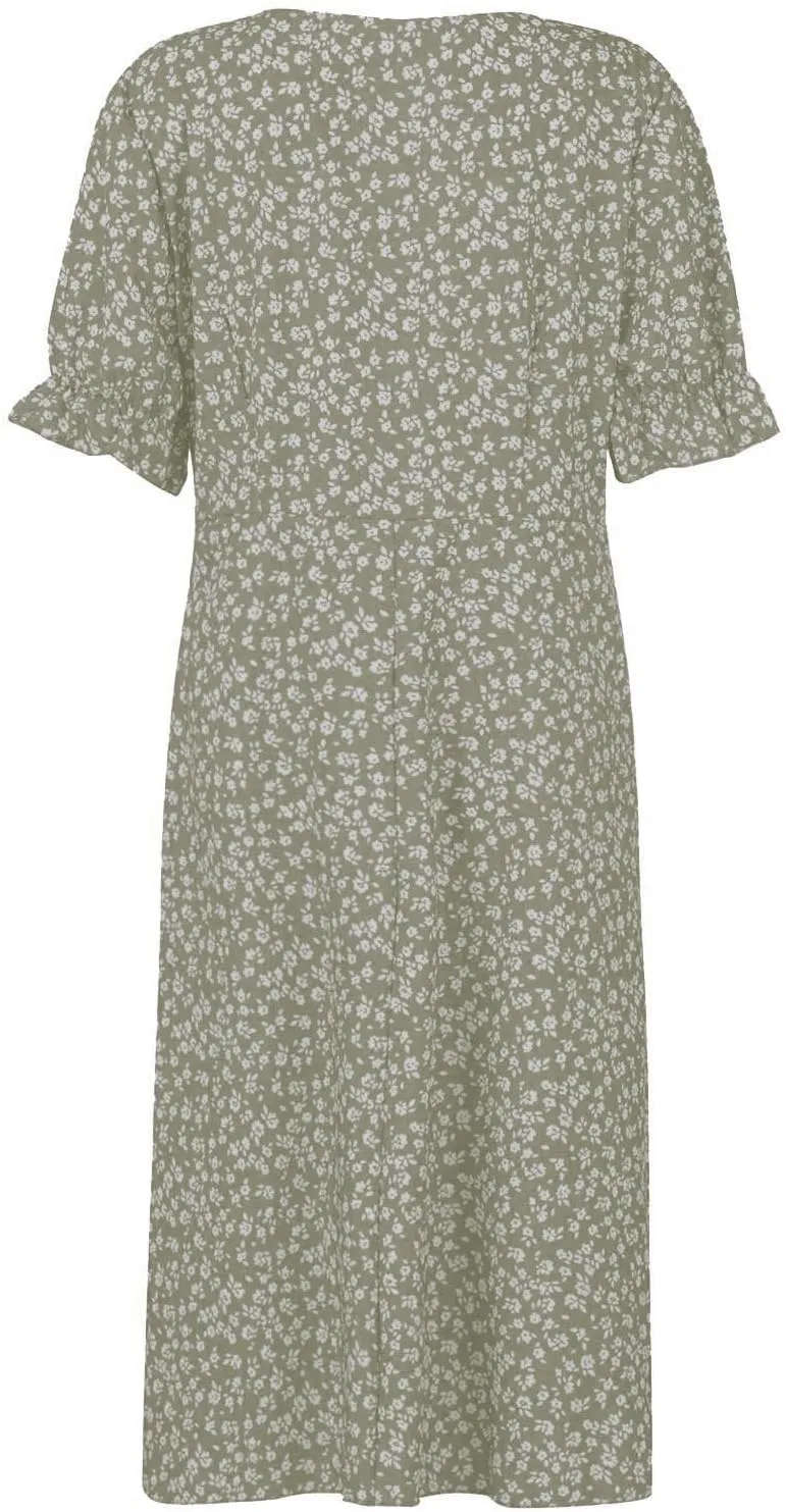 Beach Dresses for Women 2025 Vacation Spring Summer Boho Dress Short Sleeve V Neck Dresses Irregular Hem Midi Dress