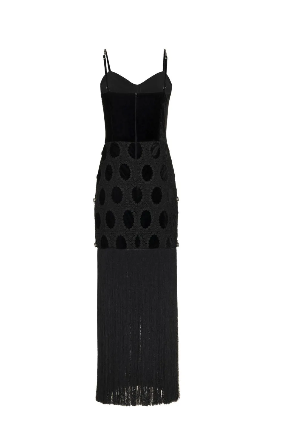 BEADED VELVET LACE MAXI DRESS