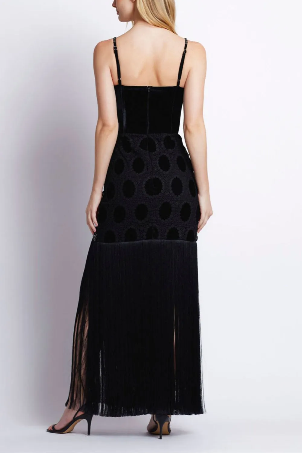 BEADED VELVET LACE MAXI DRESS