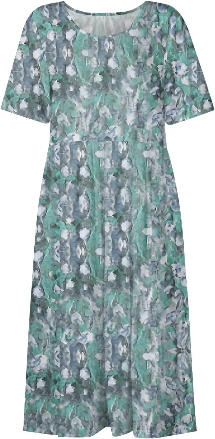 Below The Knee Short Sleeve Cover Up Ladies Dressy Classic Summer Super Soft Graphic Cotton Dress for Women.