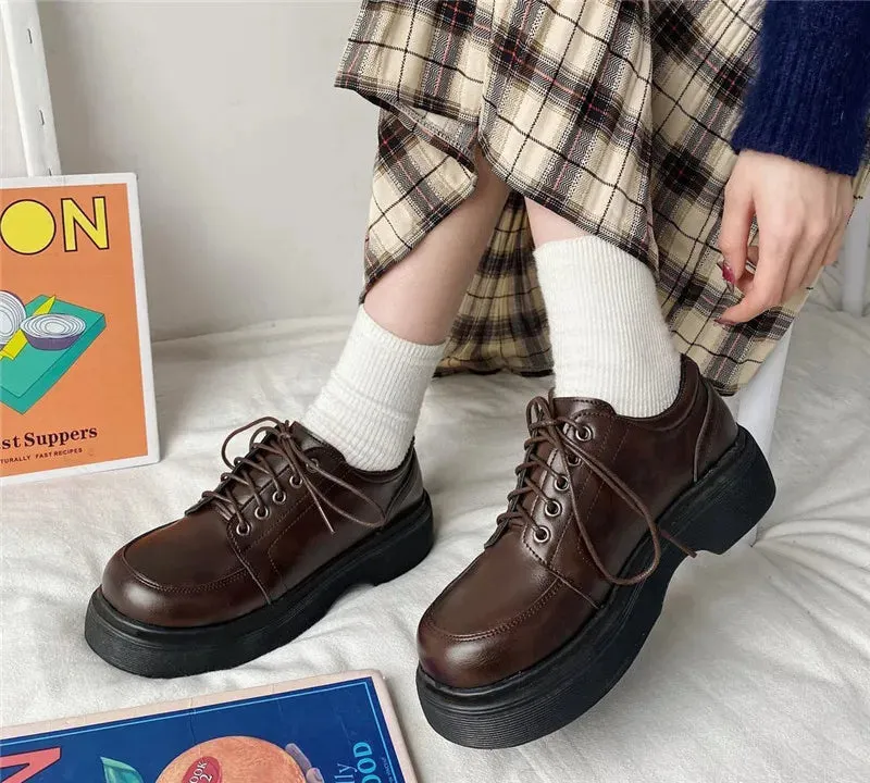 binfenxie Platform Oxfords Women's Shoes Women Heels Platforms Lolita Shoes School Uniform Shoes Student Girls Kawaii Round Toe Mary Janes