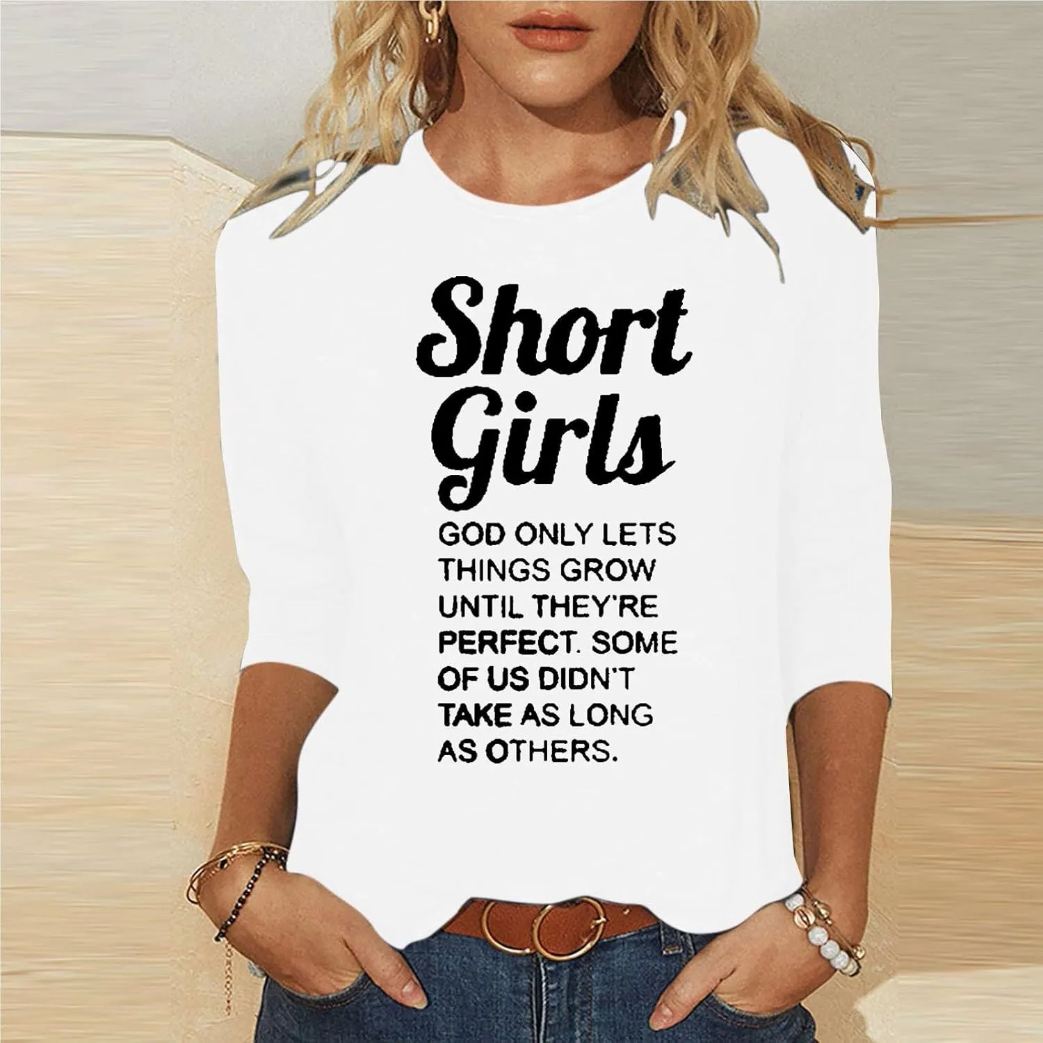 Binmer God Only Lets Things Grow Until They're Perfect Shirts for Womens 3/4 Length Sleeve Tunic Blouse Funny Sayings Tops
