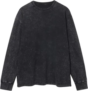 Binmer Men's Oversized T-Shirts Wash Distressed Tees Long Sleeve Casual Loose Fit Gym Workout Pullover Tops