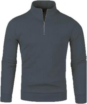 Black Quarter Zip Men Solid Wool Knitting Versatile Stand Collar Long Sleeve Long Cardigan Coat Men Black Sweater