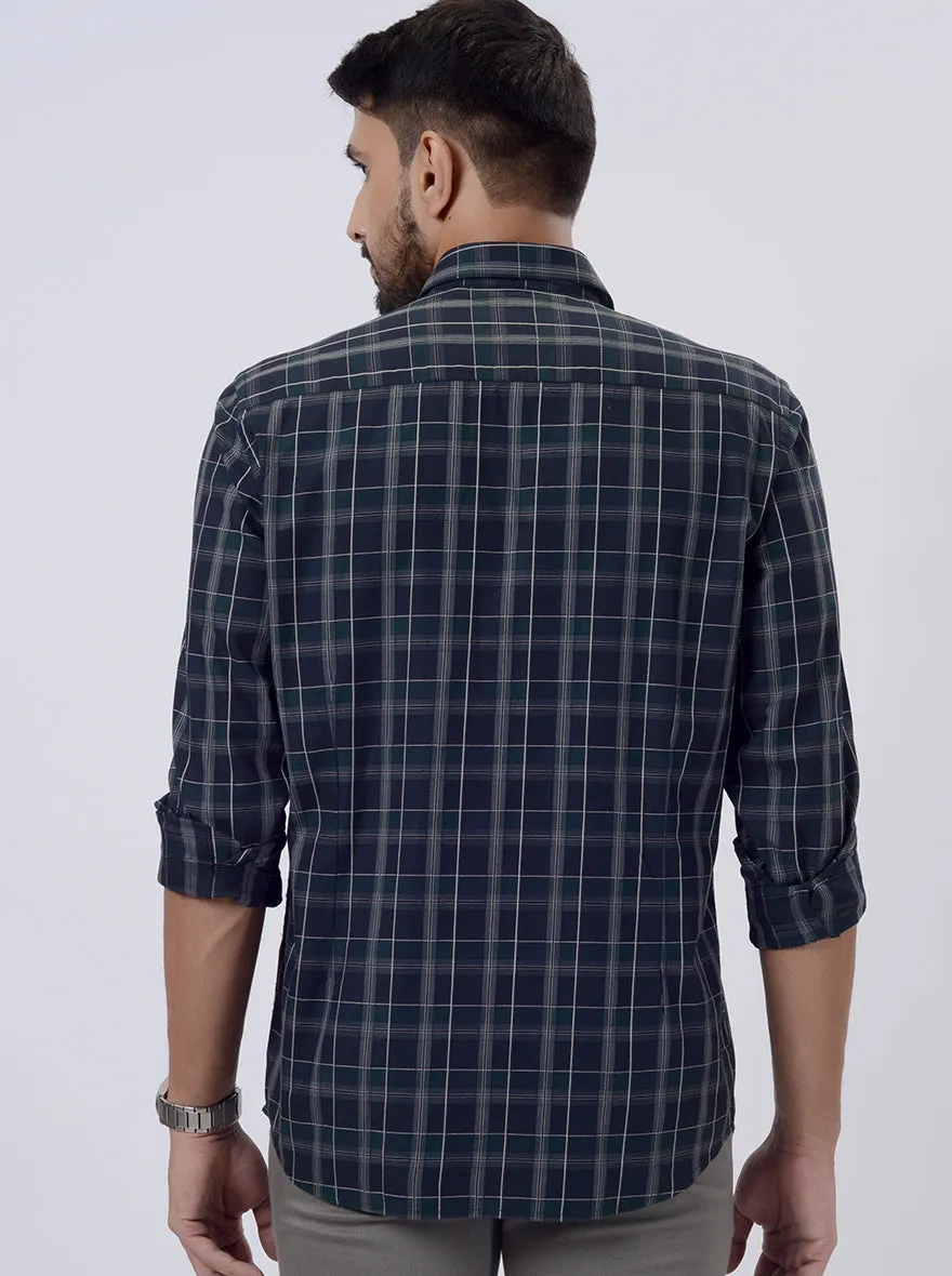 Blue Checked Tailored Fit Semi Casual Shirt | JadeBlue