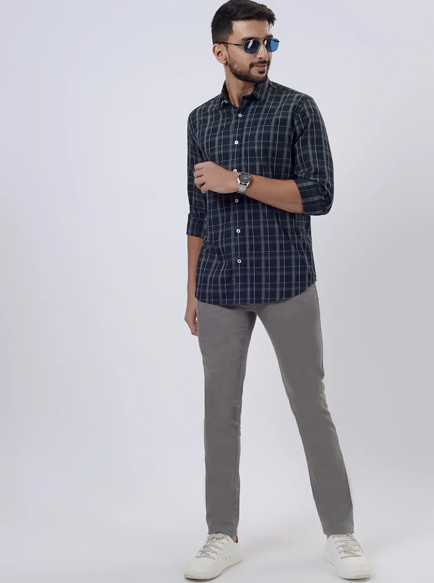 Blue Checked Tailored Fit Semi Casual Shirt | JadeBlue