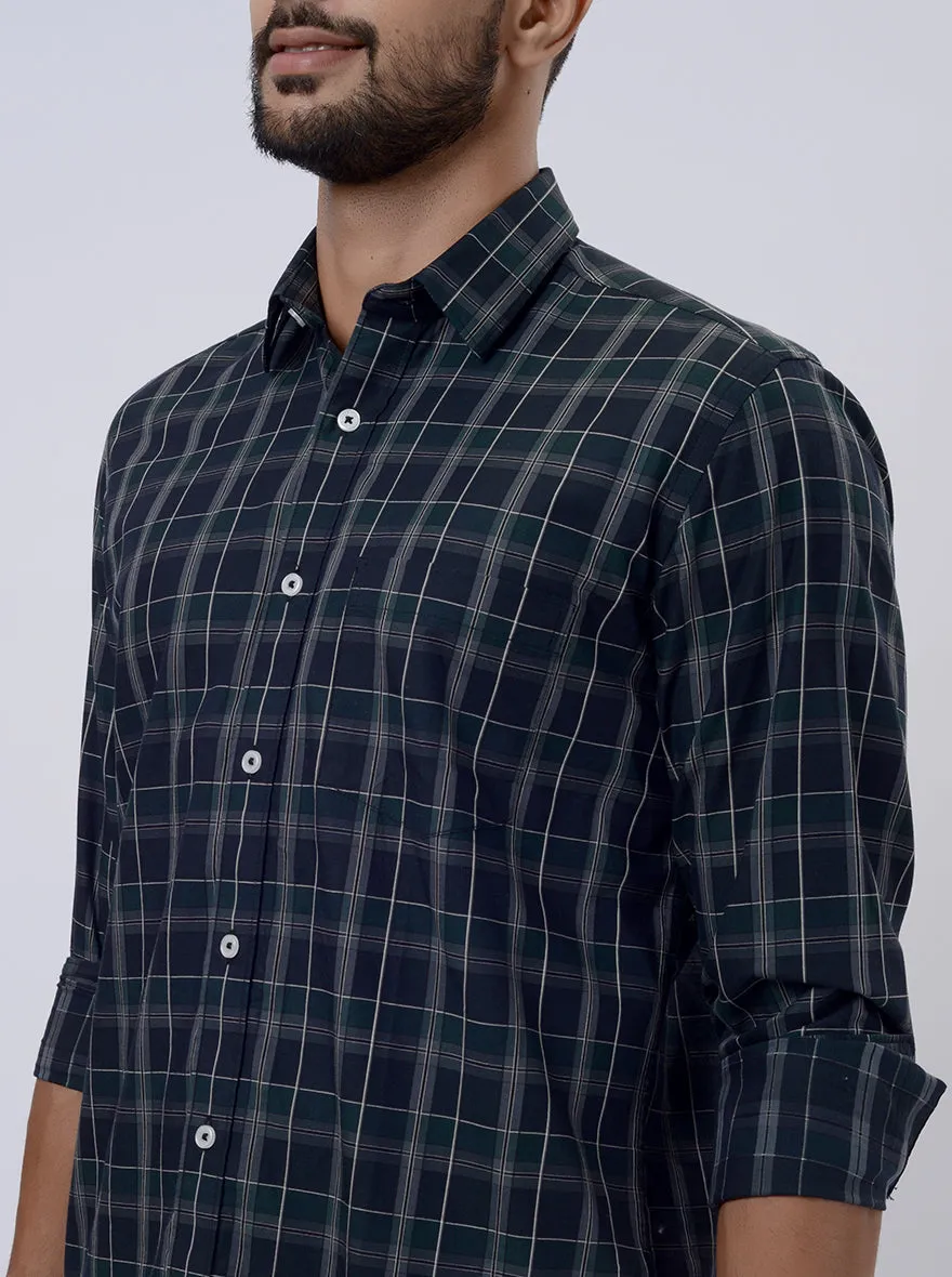 Blue Checked Tailored Fit Semi Casual Shirt | JadeBlue