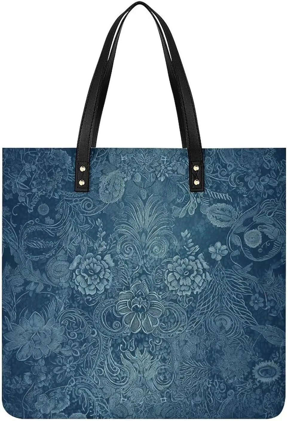 Blue Floral Lace Leather Women Tote Bag Soft Handbags Fashion Shoulder Purses Large Capacity Satchel Clutch Handbag for Travel Work