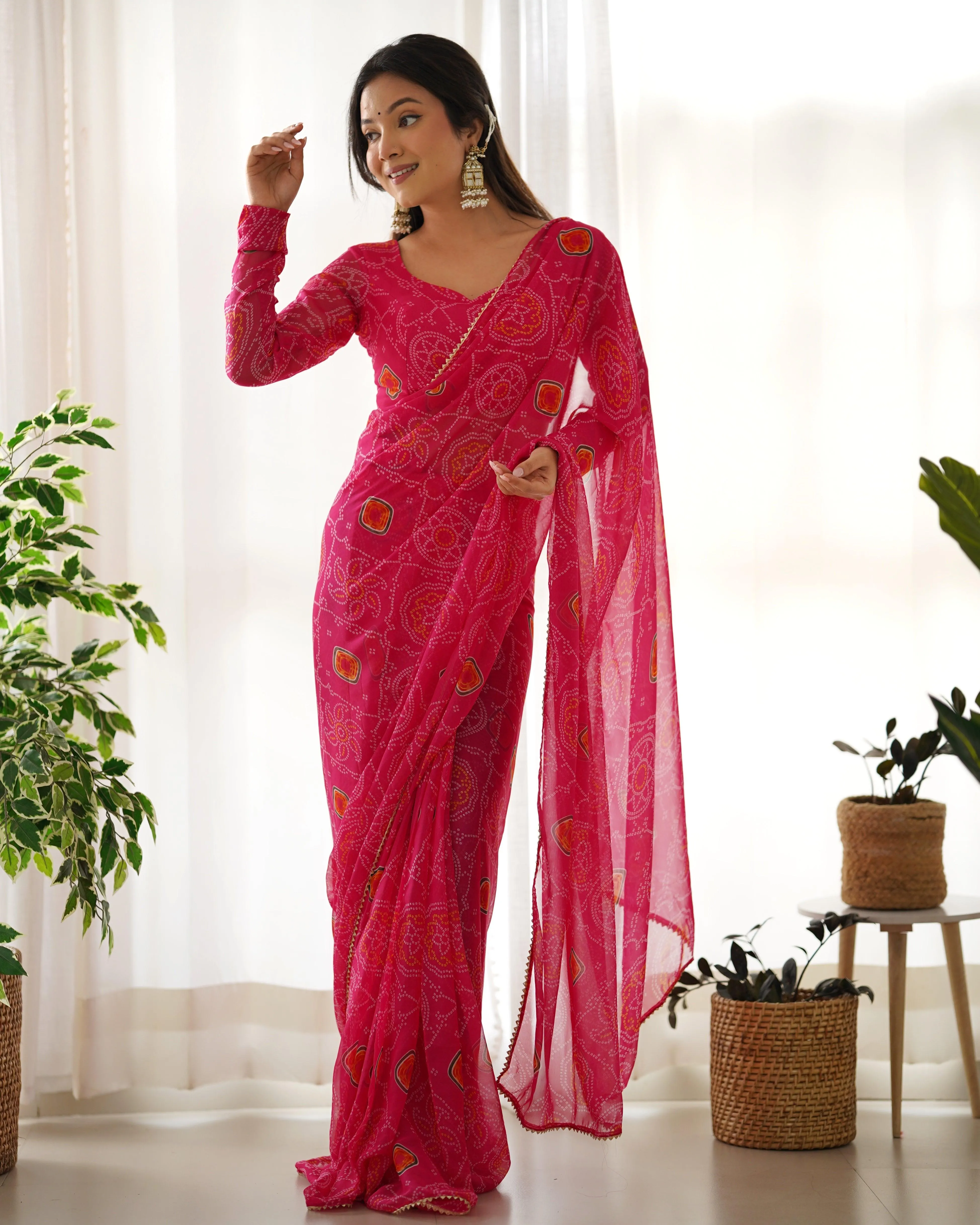 Blushing Bandhani Ready to wear Saree
