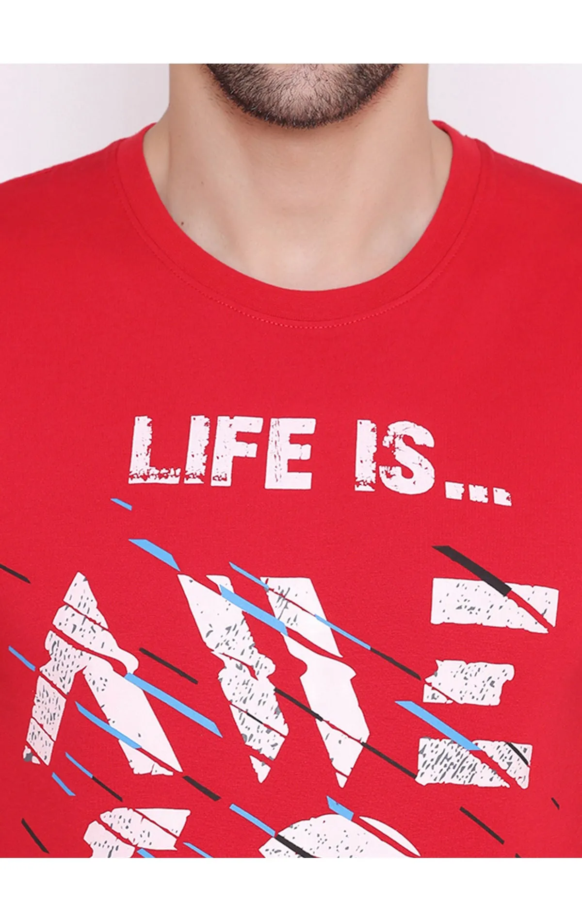 Bodyactive Regular Fit Printed Ribbed Round Neck Half Sleeve T-Shirt for Men-TS71-RED