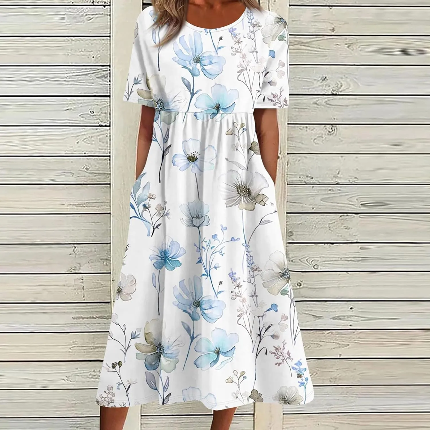 Boho Dresses for Women 2025 Summer Casual Short Sleeve Long Dress Floral Beach Vacation Sundresses with Pockets