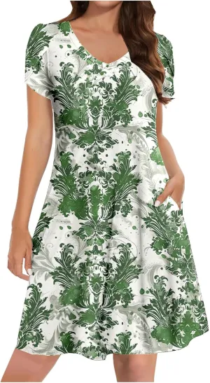 Boho Floral Dress for Women 2025 Summer Trendy Petal Sleeve V-Neck Mini Dresses Beach Vacation Sundress