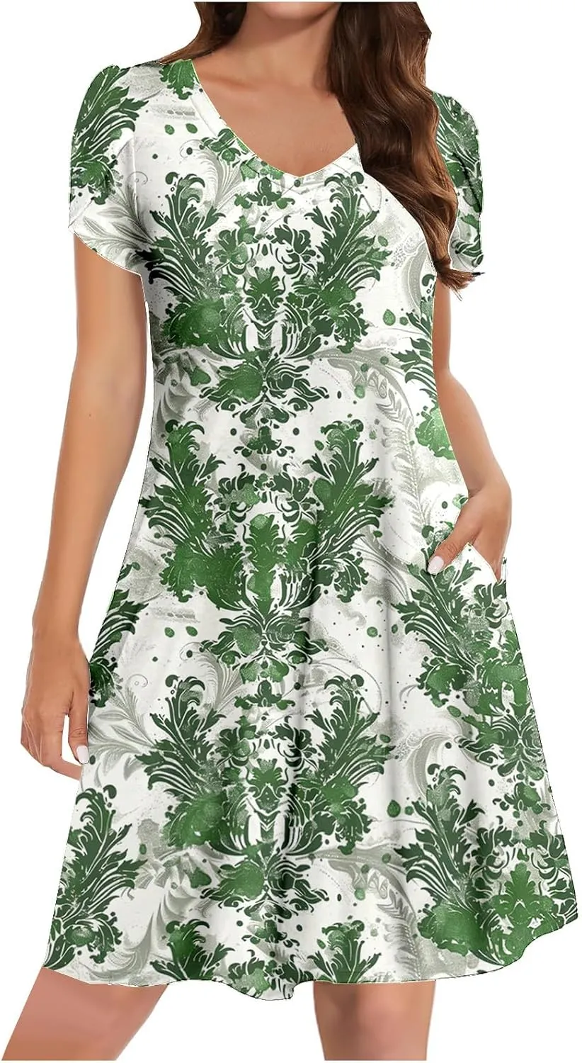 Boho Floral Dress for Women 2025 Summer Trendy Petal Sleeve V-Neck Mini Dresses Beach Vacation Sundress