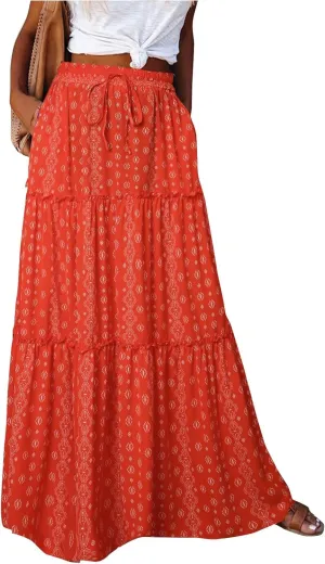 Boho Flowy Skirts for Women Maxi Floral High Waisted Tiered Long Skirts Ladies Casual Bohemian Summer Clothes 2025
