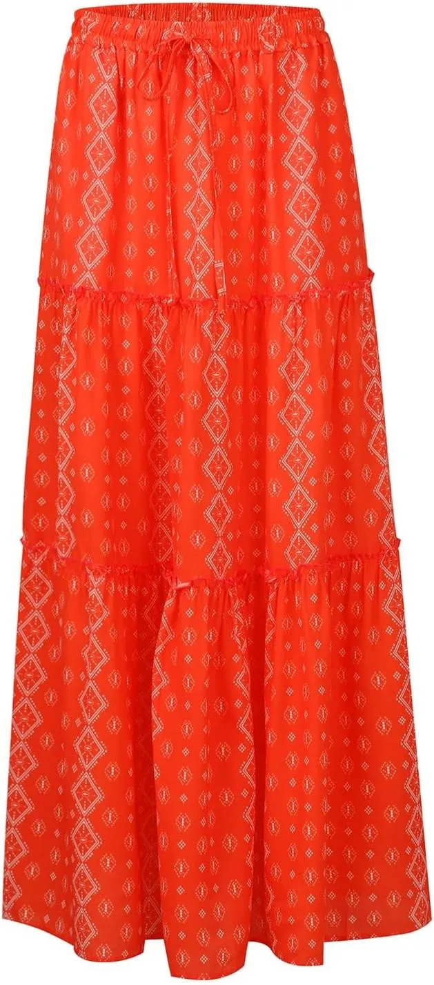Boho Flowy Skirts for Women Maxi Floral High Waisted Tiered Long Skirts Ladies Casual Bohemian Summer Clothes 2025