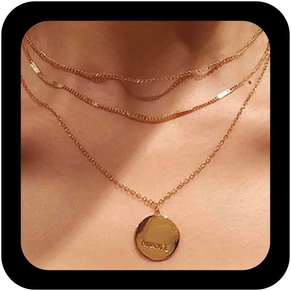 Boho Layered Coin Necklace Gold Disc Pendant Necklace Initial Coin Choker Necklace Vintage Round Circle Necklaces Jewelry