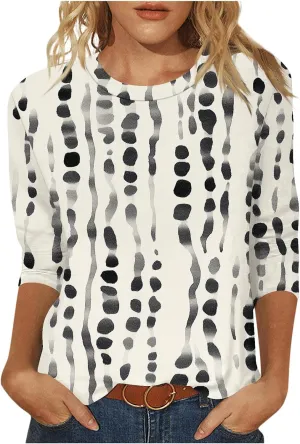 Boho Outfits for Women Bohemian Floral Print 3/4 Sleeves Tunic Tops Shirt Floral Print Crewneck Blouses