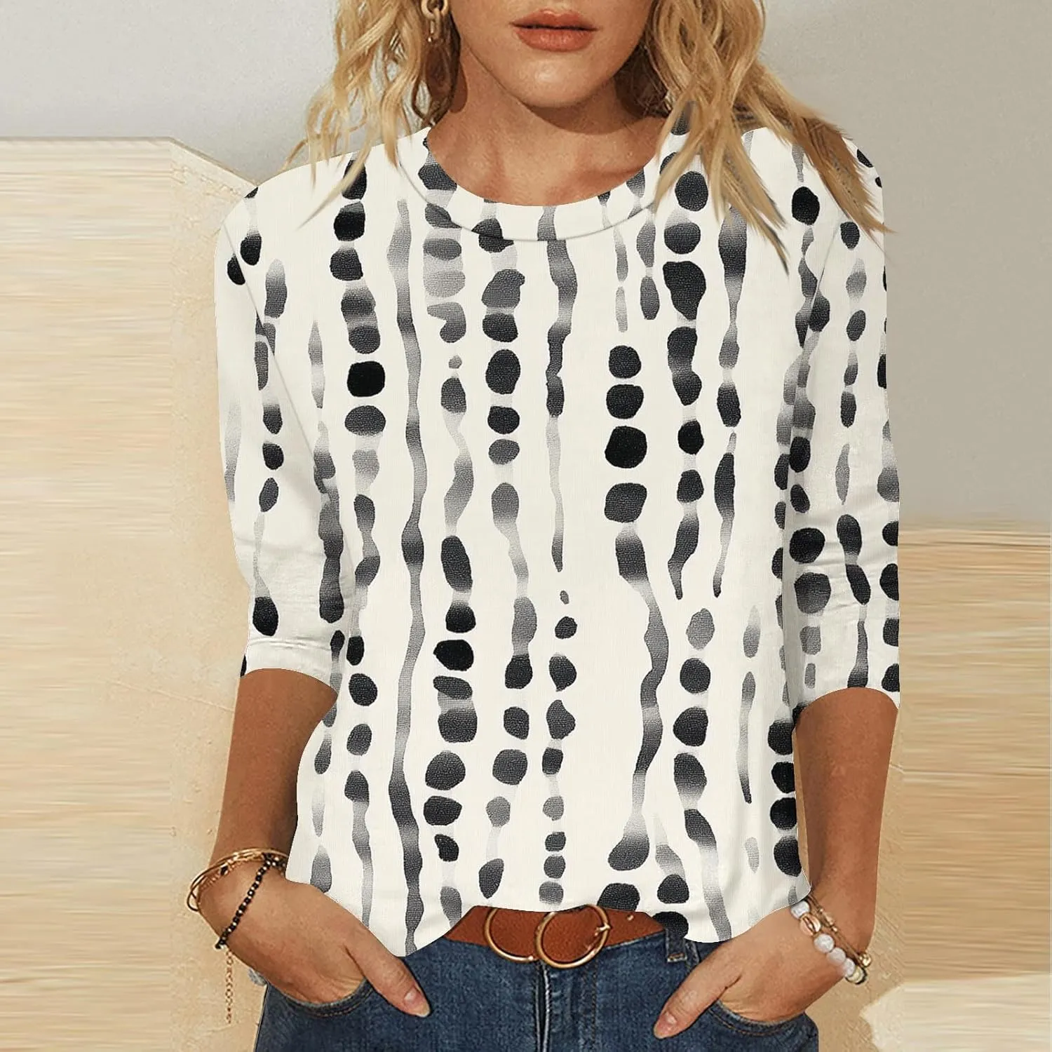 Boho Outfits for Women Bohemian Floral Print 3/4 Sleeves Tunic Tops Shirt Floral Print Crewneck Blouses