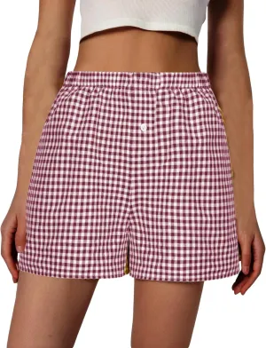 Boxer Shorts for Women Y2k Pajamas Shorts Gingham Cute Pj Short Pants Plaid Lounge Shorts Bottoms Elastic Shorts