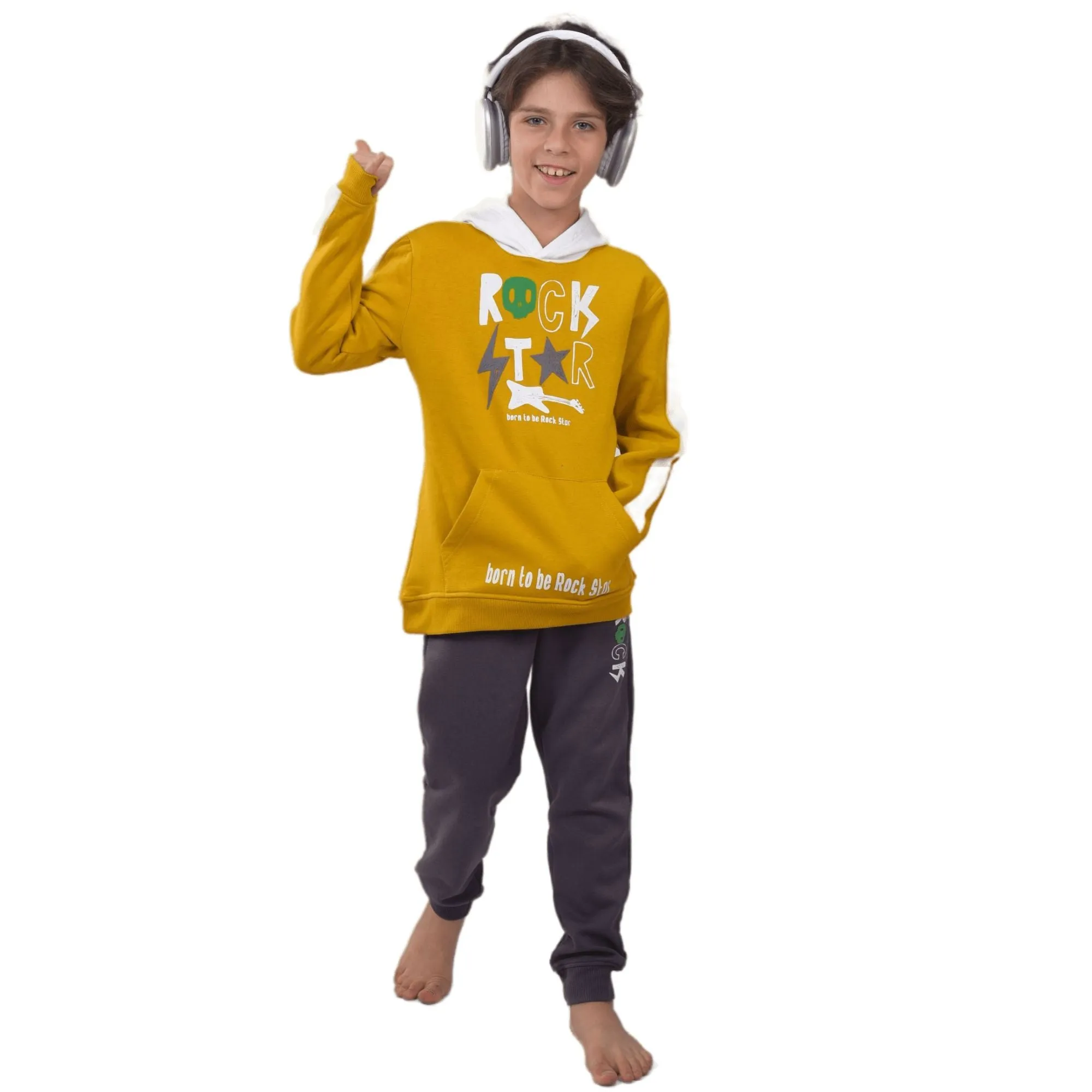 Boys' Winter Pajama Set Graffiti Pants & Hoodi - Mustard