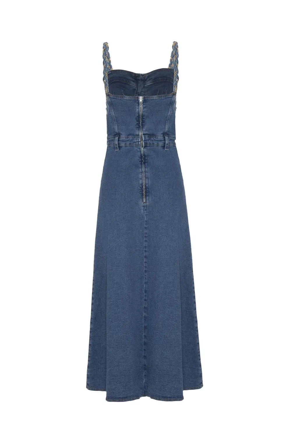 BRAIDED DENIM MIDI DRESS