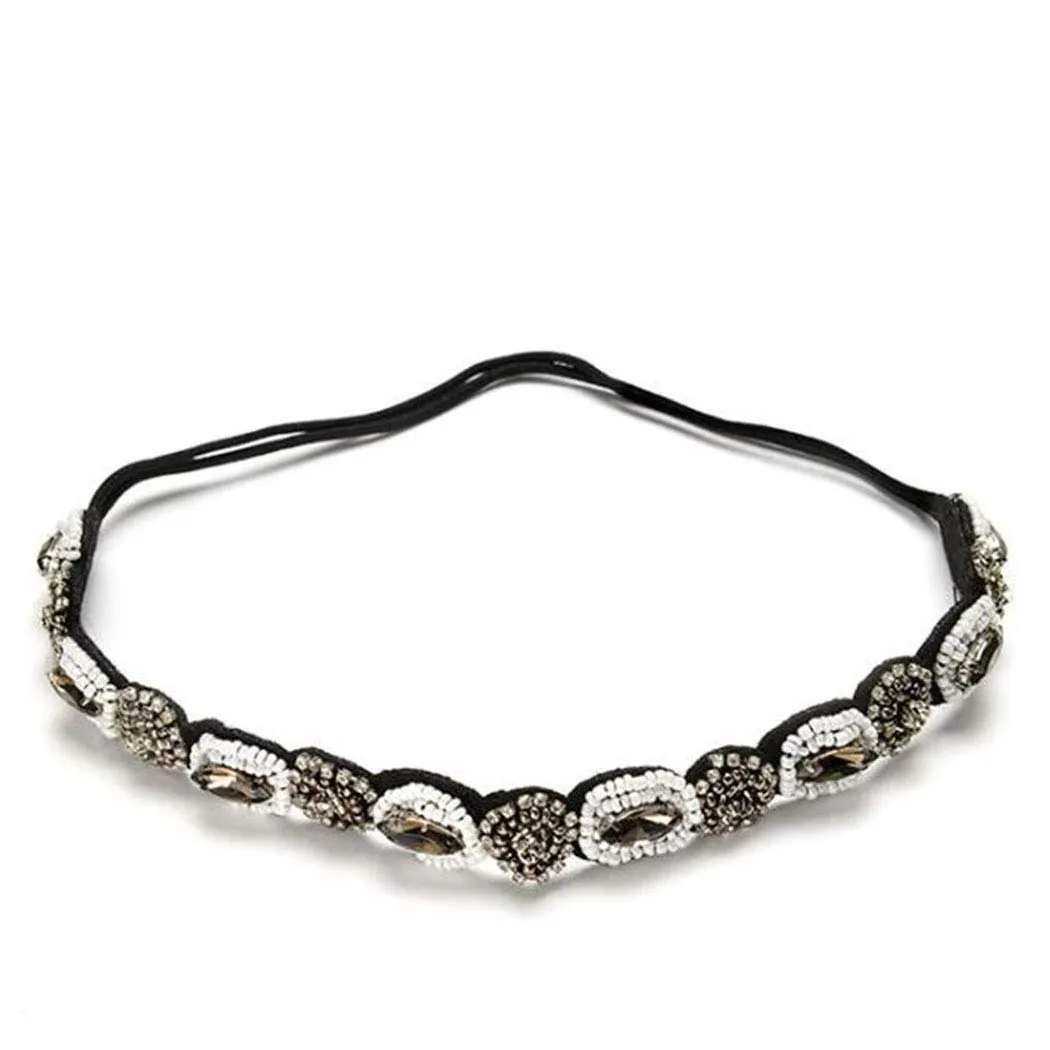 Bridal Wedding Headband Handmade Crystal Beaded Elastic hair bands Silver Rhinestone Yoga Hair Decorative for Women