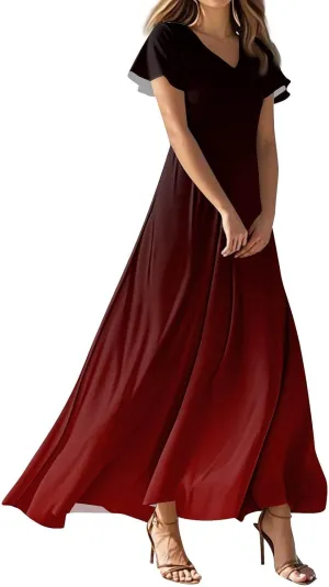 Brunch Dresses for Women 2025 Summer V-Neck Ruffle Short Sleeve Casual Solid Aline Swing Dress,XS-2XL