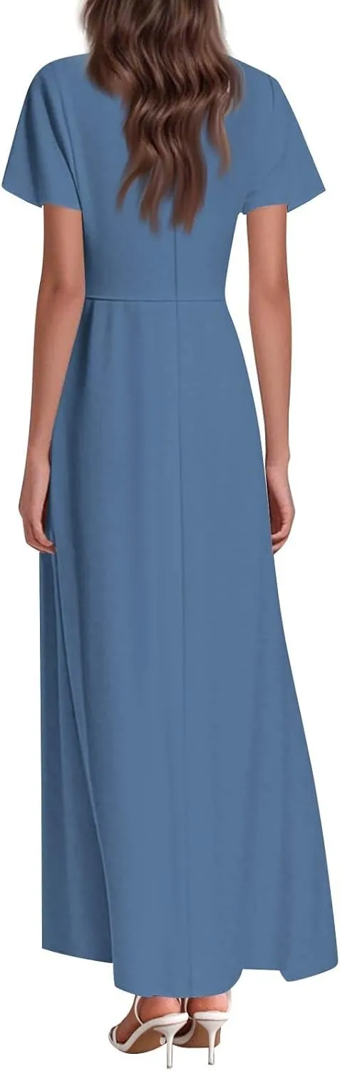 Brunch Dresses for Women 2025 Summer V-Neck Ruffle Short Sleeve Casual Solid Aline Swing Dress,XS-2XL