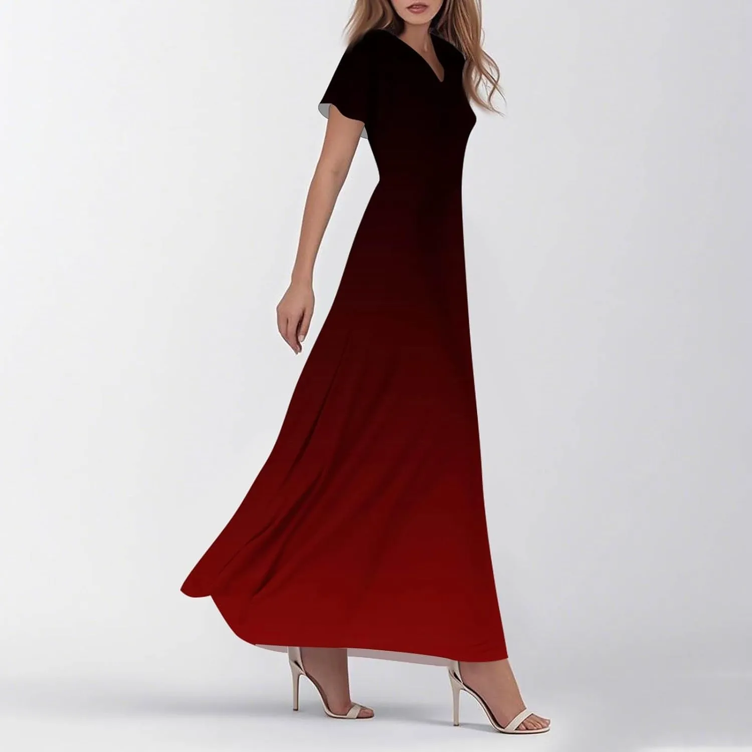 Brunch Dresses for Women 2025 Summer V-Neck Ruffle Short Sleeve Casual Solid Aline Swing Dress,XS-2XL