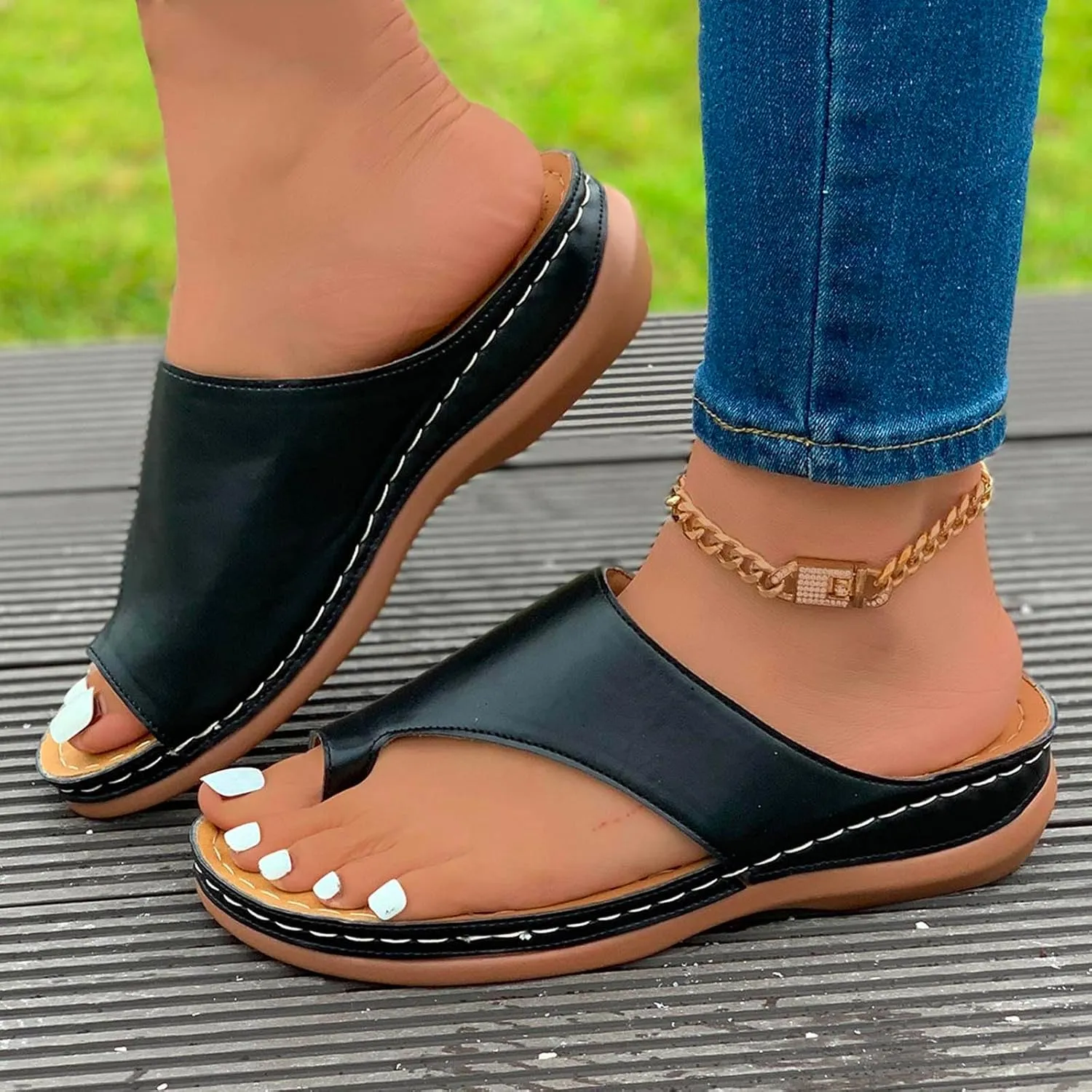 Bunion Corrector Sandals for Women Orthopedic Comfy Arch Support Platform Sandals Summer Casual Breathable Toe Ring Flip Flop