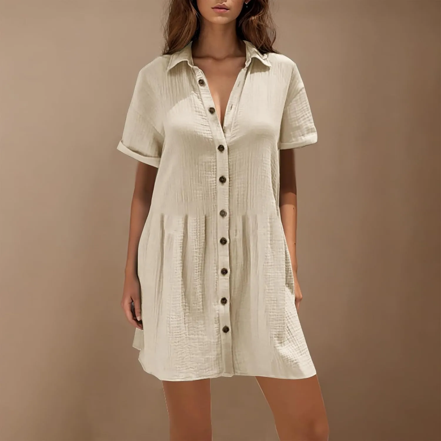 Button Down Babydoll Dress for Women Casual Summer Ruffle Mini Dresses 2025 Trendy Vacation Clothes Loose Sundress