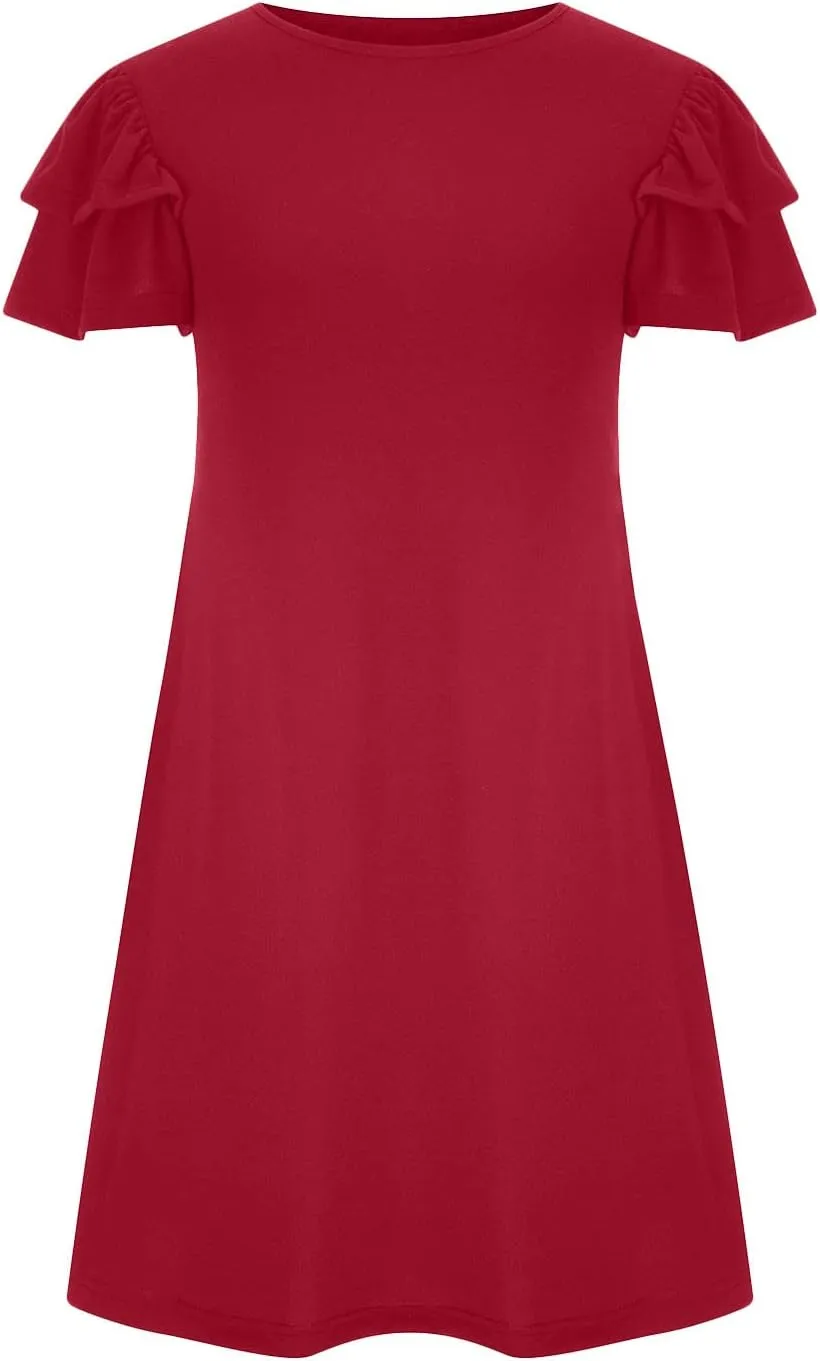 BZGTZT Women's 2023 Mini Dresses Summer Casual Ruffle Short Sleeve Cute Crew Neck Flowy T Shirt Dress with Pockets