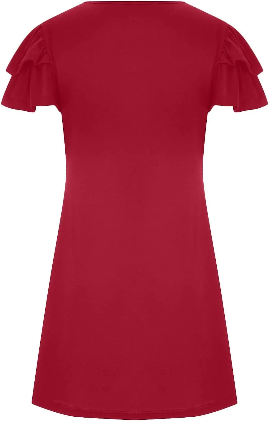 BZGTZT Women's 2023 Mini Dresses Summer Casual Ruffle Short Sleeve Cute Crew Neck Flowy T Shirt Dress with Pockets