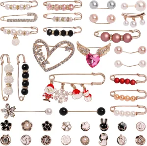 CallKroon 42pcs Christmas Party Trash Sock Jewelry Brooches and Pins, Hat Pins for Clothes, Socks Decoration, Daily Clothing Embellishment