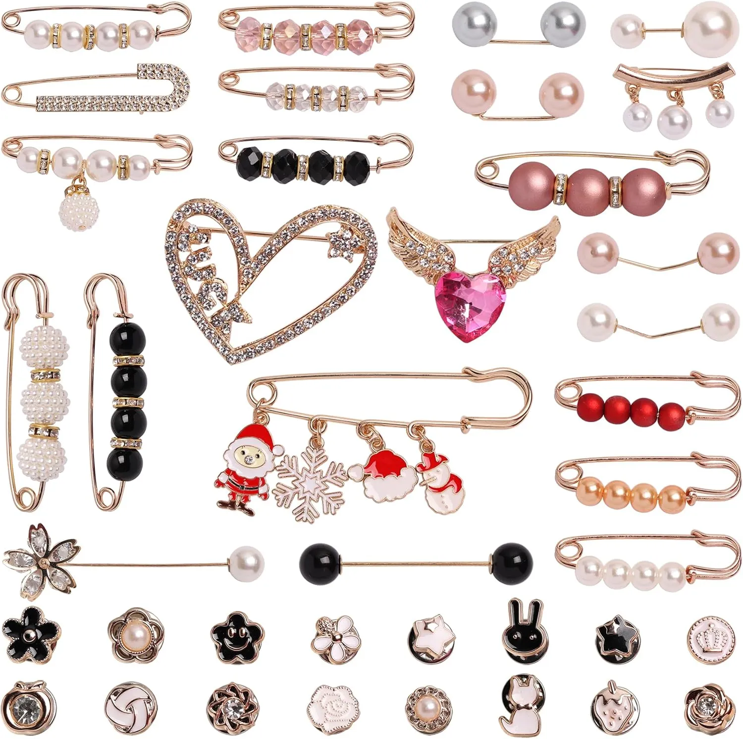 CallKroon 42pcs Christmas Party Trash Sock Jewelry Brooches and Pins, Hat Pins for Clothes, Socks Decoration, Daily Clothing Embellishment