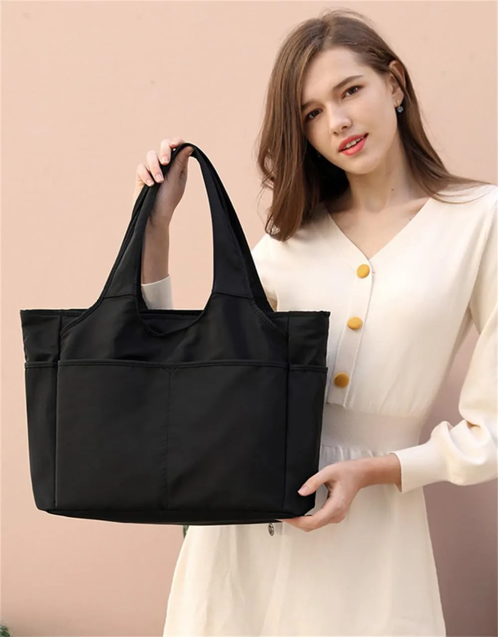Canvas Tote Bag for Women Waterproof Nylon Multi Pocket Shoulder Bags Laptop Work Bag Hobo Purse Handbag