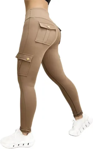 Cargo Pants Womens Butt Lifting Leggings with Flap Pockets Workout Cargo Leggings Casual Hiking Jogger Pants