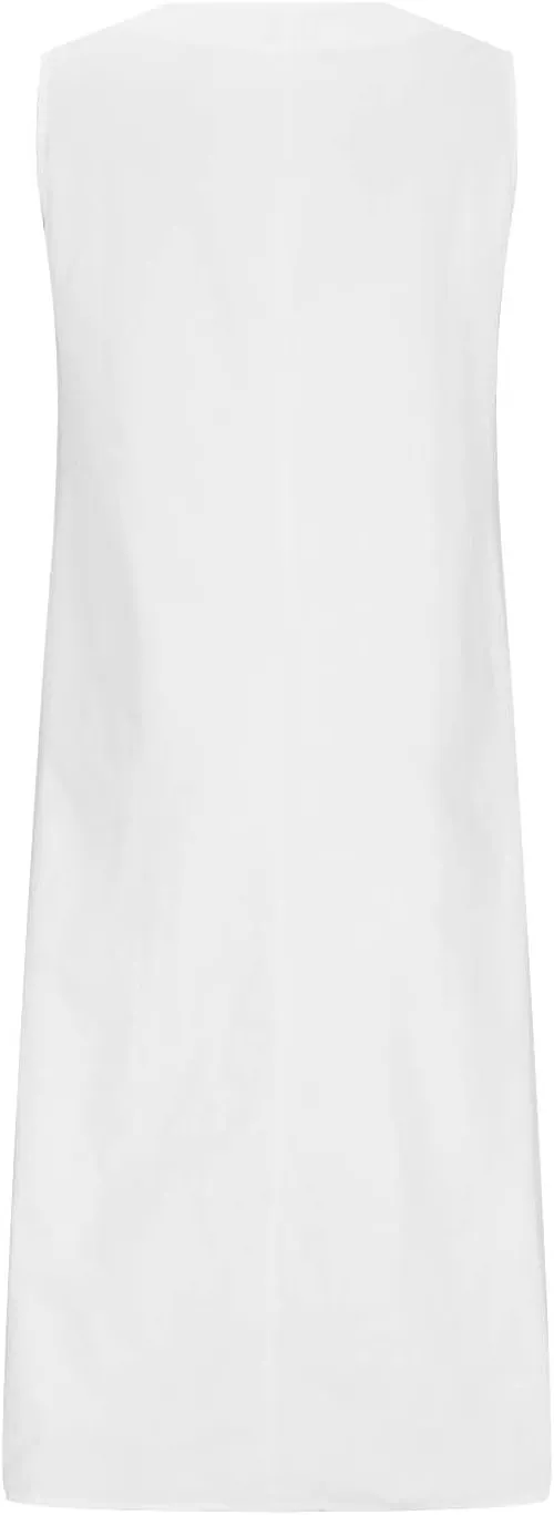 Casual Cotton Linen Tank Dresses for Women Summer Beach Sundress Loose Fit V Neck Sleeveless Long Maxi Dress with Pockets