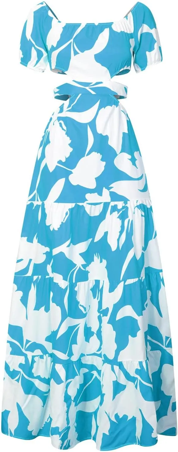 Casual Dresses for Women Off The Shoulder Boho Dress Summer Maxi Sundress Beach Hollow Out Tiered Sexy Flowy Dress