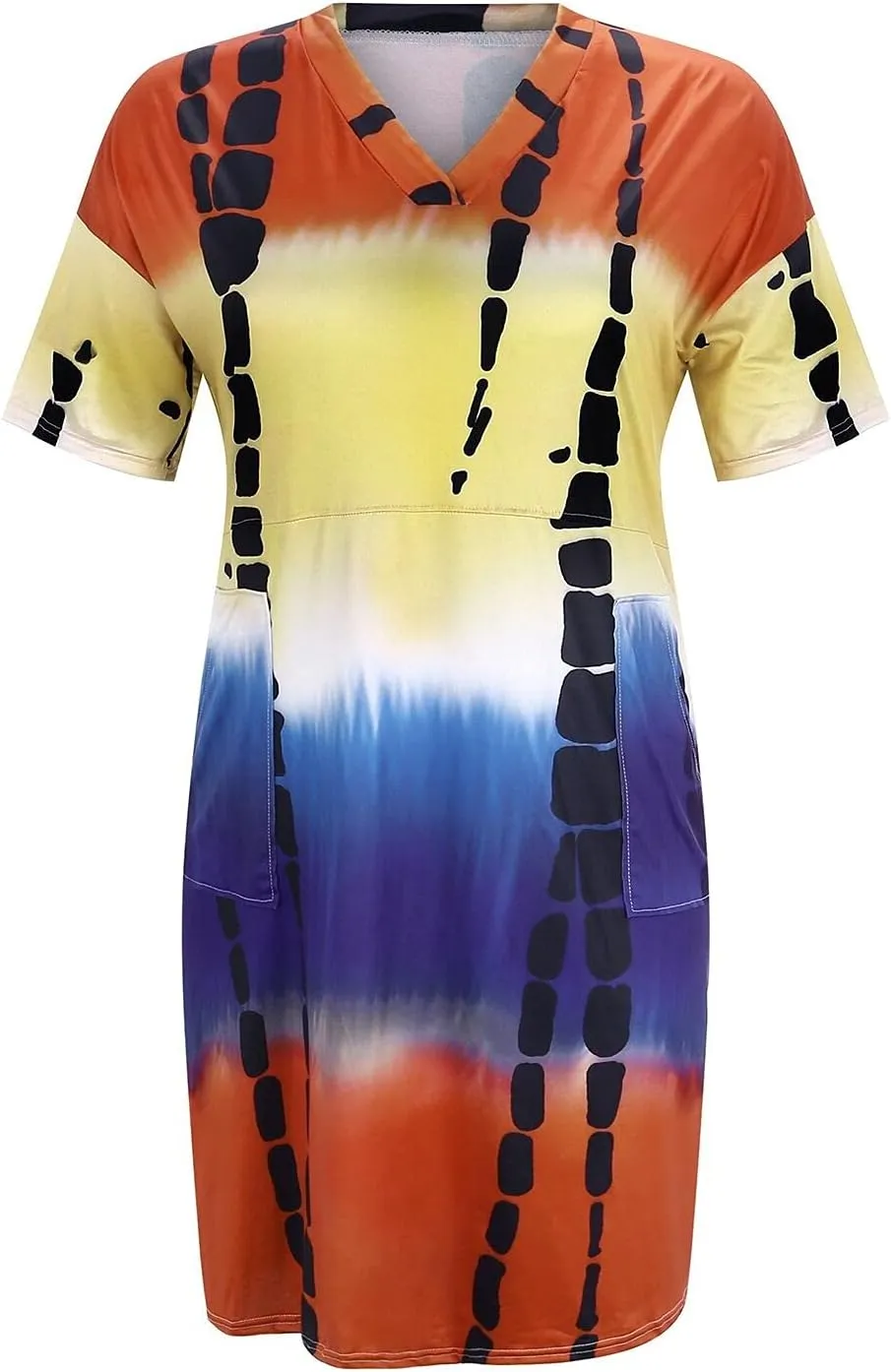 Casual Dresses for Women Plus Size Tie-dye V Neck T-Shirt Dress with Pockets Short Sleeve Midi Dress Summer Dresses