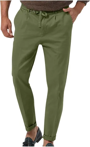 Casual Pants for Men Stretch Dress Pants Khaki Slim Fit Pants Solid Drawstring Waist Pants Golf Pants with Pockets